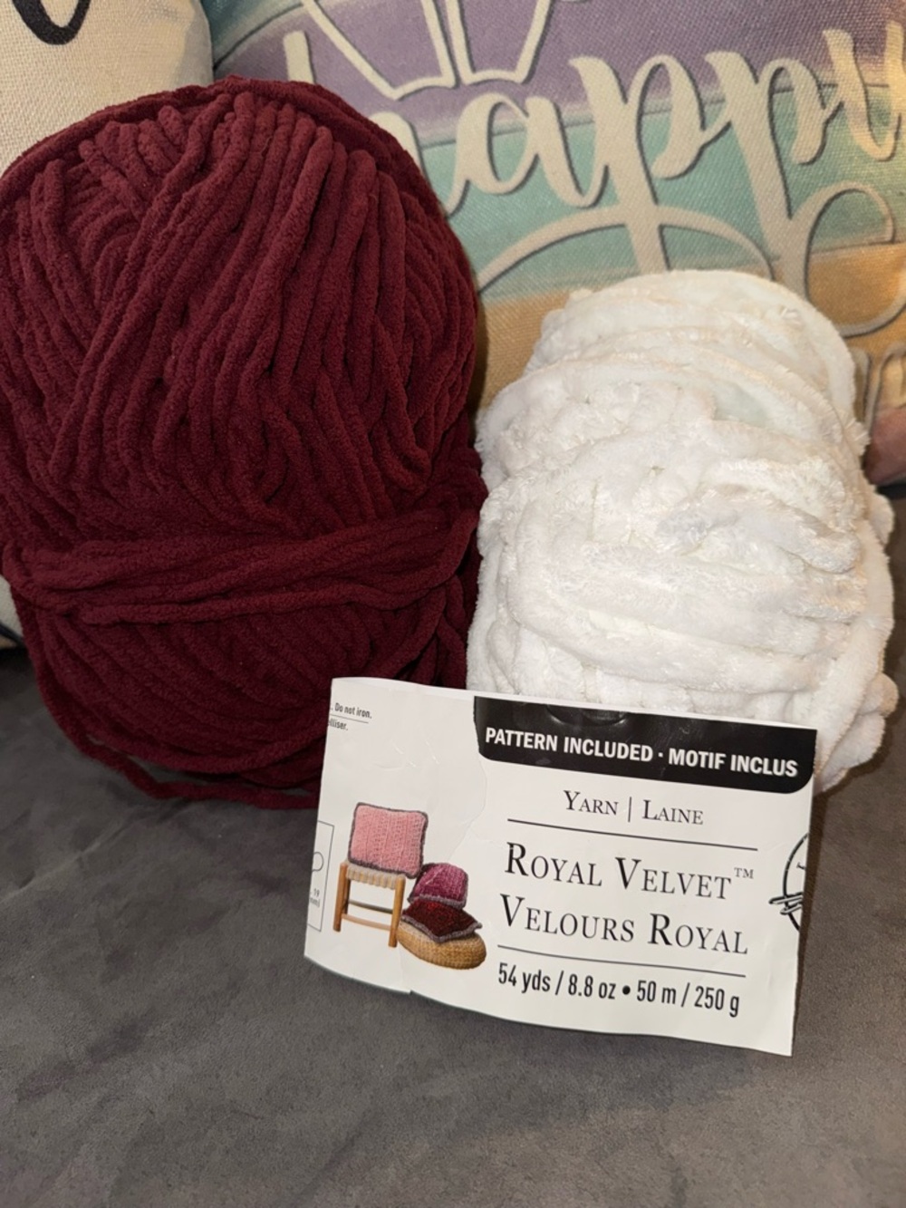 Royal Velvet Knit Accent Pillow Yarn - Wine Red & Blush